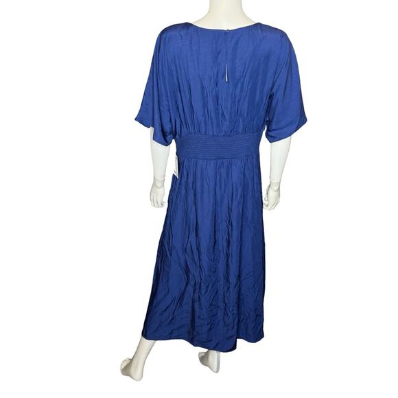 Kensie Short Sleeve Smocked Waist A-Line Midi Dress Navy Women’s Sz 14 NWT - Picture 5 of 9